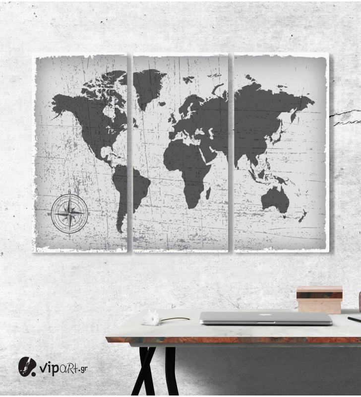 Μοντέρνος Τρίπτυχος Πίνακας Καμβάς Εκλεκτής ποιότητας παγκόσμιος χάρτης