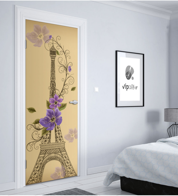 Αυτοκόλλητο Πόρτας  "Design Paris Purple Flowers"