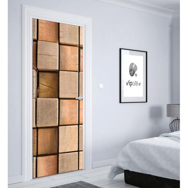 Αυτοκόλλητο Πόρτας με εκτύπωση ξύλο " Wooden Cubes"