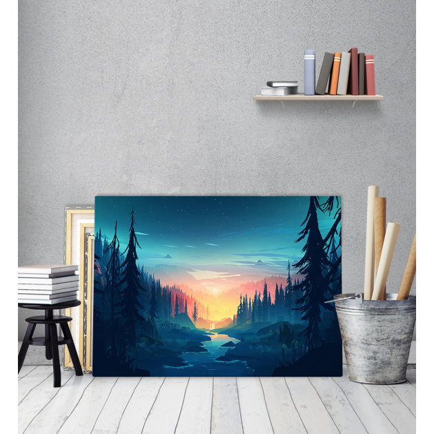 Πίνακας ζωγραφικής σε Καμβά με Δάσος Ποτάμι