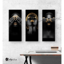 Σύνθεση με Πίνακες σε Καμβά Gold and Black beauty portraits 3 τεμάχια 40x100