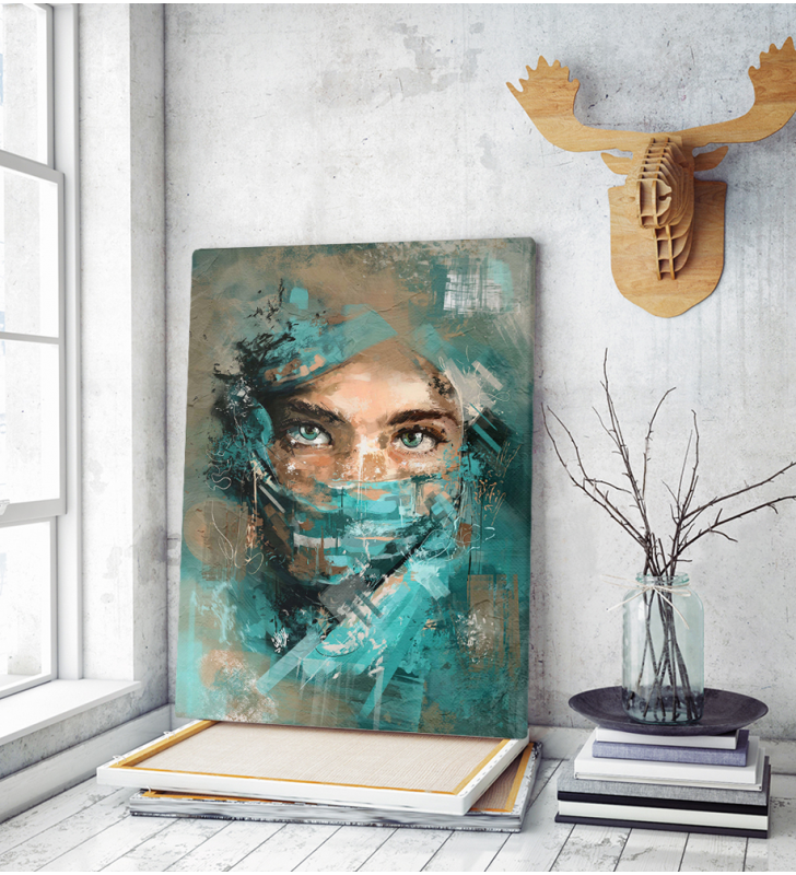 Πίνακας σε Καμβά : mystery portrait painting woman blue eyes