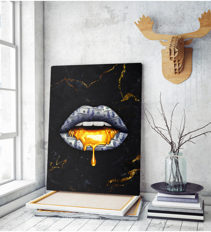 Πίνακας σε Καμβά : Lips dripping gold