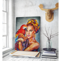 Πίνακας σε Καμβά : woman parrot portrait painting