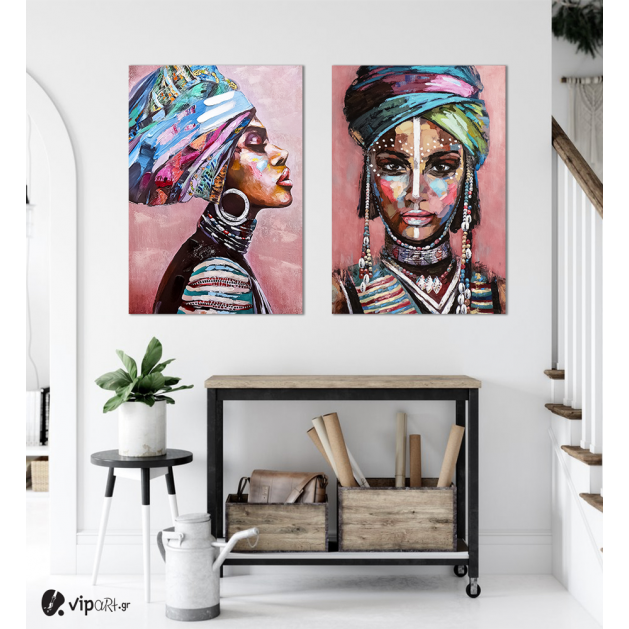 Σύνθεση με πίνακες Καμβάδες : Desert Lady In A Turban Painting - 2 Τεμάχια 70x 50