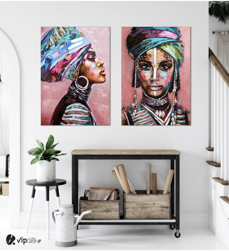 Σύνθεση με πίνακες Καμβάδες : Desert Lady In A Turban Painting - 2 Τεμάχια 70x 50