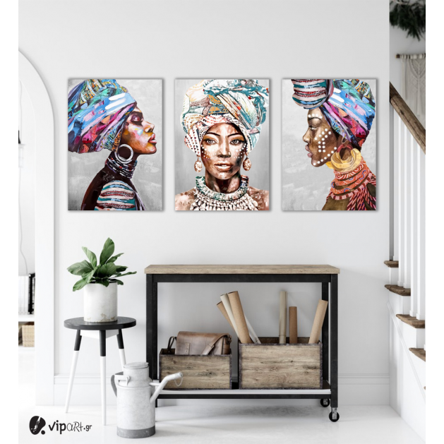 Σύνθεση Με Πίνακες Καμβάδες 70x50 - 3 Τεμάχια - African women