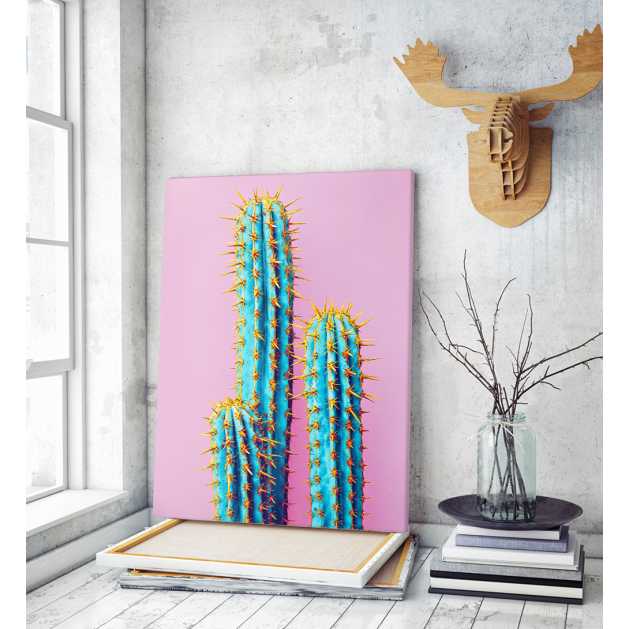 Πίνακας σε Καμβά : Set Neon Pink Cactus Minimal creative