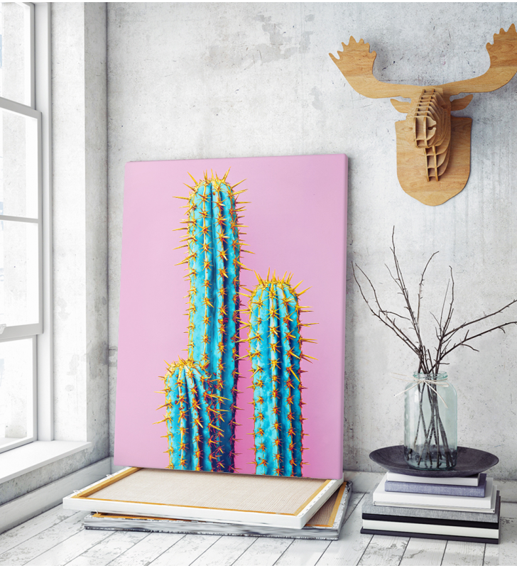 Πίνακας σε Καμβά : Set Neon Pink Cactus Minimal creative