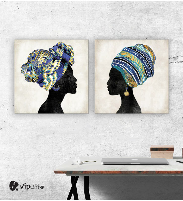 Σύνθεση Με Πίνακες Καμβάδες 60x60 - 2 Τεμάχια - African Women 2