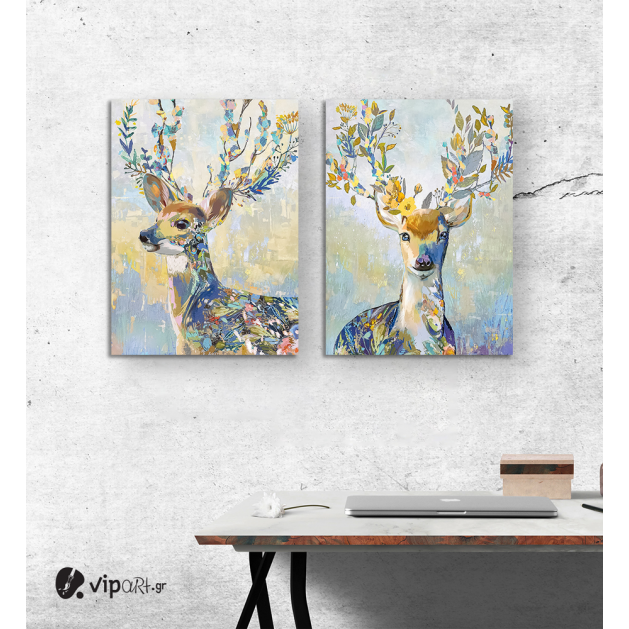 Σύνθεση με πίνακες Καμβάδες : colourful deer - 2 Τεμάχια 70x 50