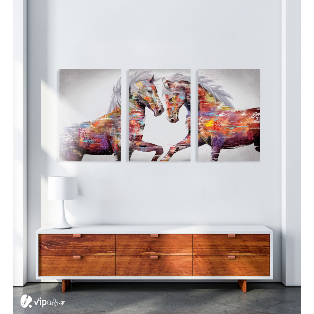 Σύνθεση Με Πίνακες Καμβάδες 70x50 - 3 Τεμάχια - colourful art horses