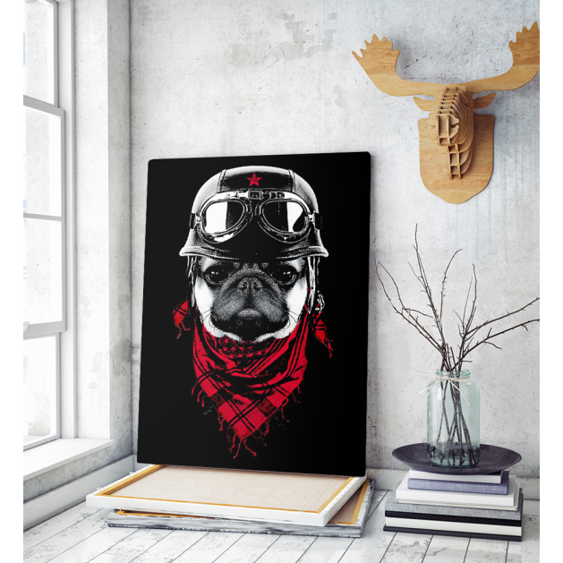 Πίνακας σε Καμβά : Dog Adventure Red Scarf