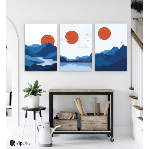 Σύνθεση Με Πίνακες Καμβάδες 60x40 - 3 Τεμάχια - Mountain Sunset Minimalist