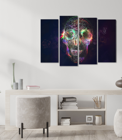 Πίνακας Καμβάς Τετράπτυχος abstract skull