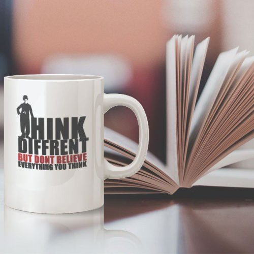 Εκτύπωση σε κούπα "CHARLIE CHAPLIN - THINK DIFFERENT. BUT DON'T BELIEVE EVERYTHING YOU THINK "