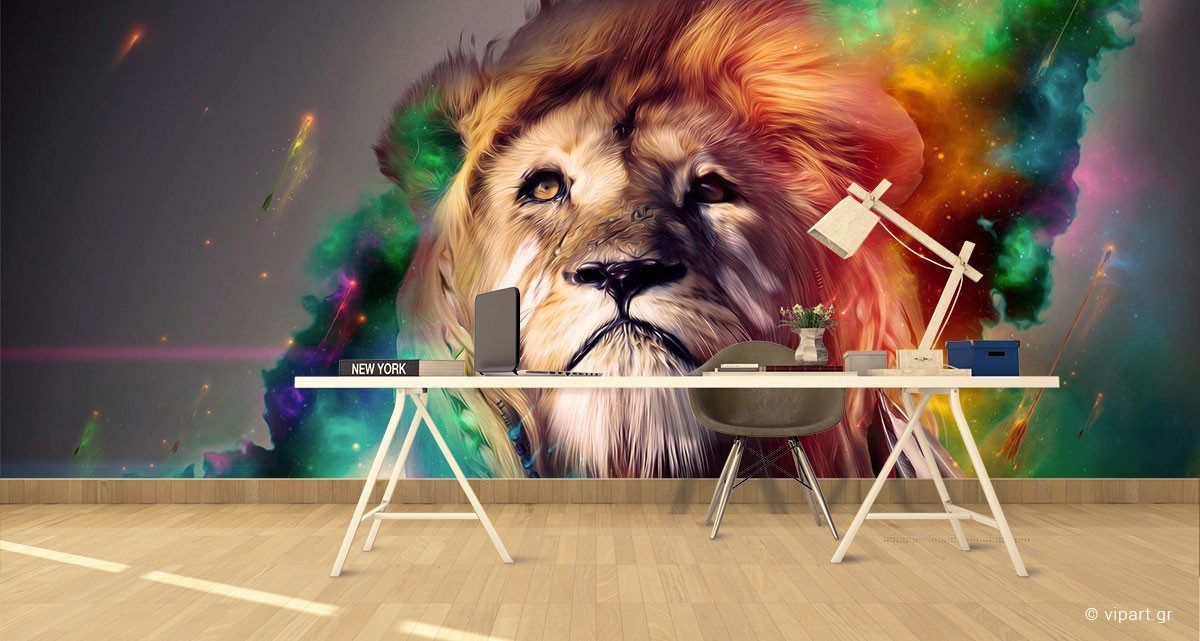 Ταπετσαρία Τοίχου Psychedelic Πολύχρωμο Λιοντάρι