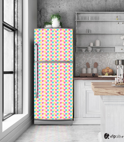 Αυτοκόλλητο Ψυγείου με εκτύπωση " Retro Style Geometric Coloured Hearts"