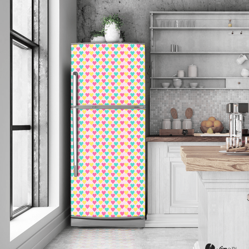 Αυτοκόλλητο Ψυγείου με εκτύπωση " Retro Style Geometric Coloured Hearts"