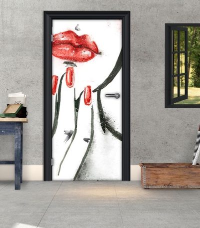 Αυτοκόλλητο Πόρτας " Woman Lips Red "