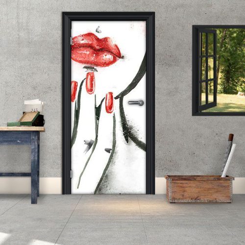 Αυτοκόλλητο Πόρτας " Woman Lips Red "