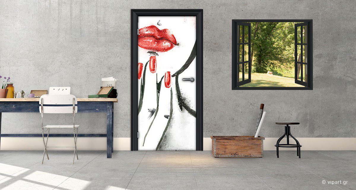 Αυτοκόλλητο Πόρτας " Woman Lips Red "