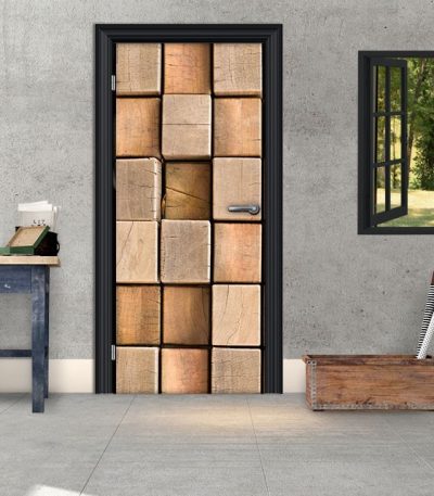 Αυτοκόλλητο Πόρτας " Wooden Cubes"