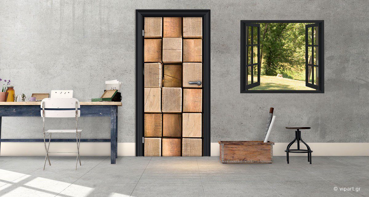 Αυτοκόλλητο Πόρτας " Wooden Cubes"