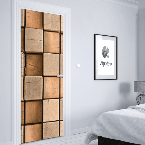 Αυτοκόλλητο Πόρτας με εκτύπωση ξύλο " Wooden Cubes"