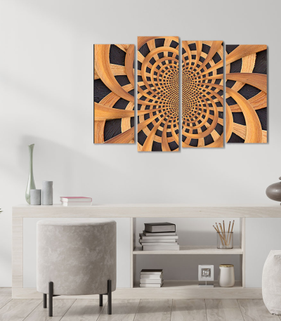 Πίνακας Καμβάς Τετράπτυχος Wooden Design - Ξύλινο σχέδιο