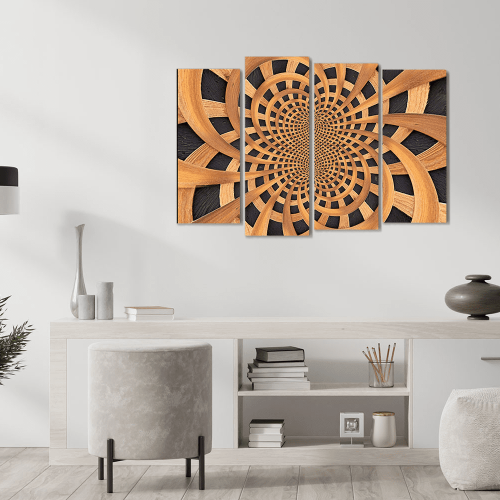 Πίνακας Καμβάς Τετράπτυχος Wooden Design - Ξύλινο σχέδιο