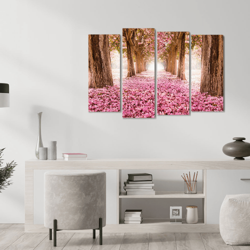 Πίνακας Καμβάς Τετράπτυχος Spring Pink Flowers - Ροζ λουλούδια άνοιξη