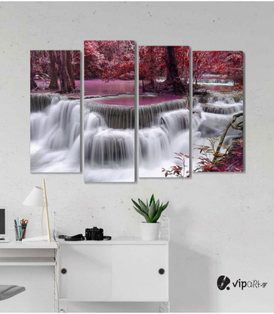 Πίνακας Καμβάς Τετράπτυχος Waterfall Nature - Φύση καταρράκτης