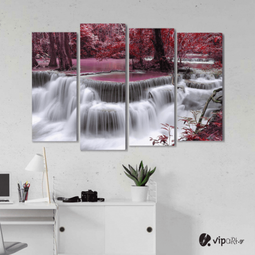 Πίνακας Καμβάς Τετράπτυχος Waterfall Nature - Φύση καταρράκτης