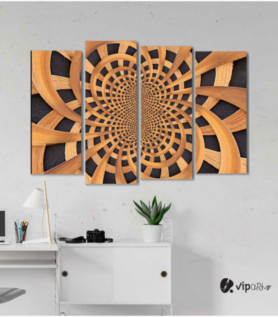 Πίνακας Καμβάς Τετράπτυχος Wooden Design - Ξύλινο σχέδιο
