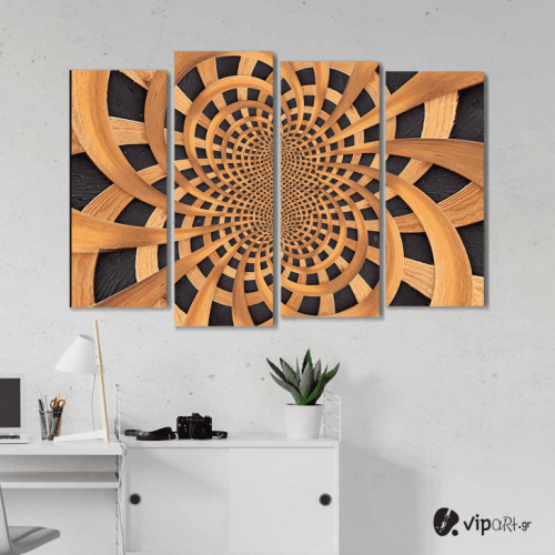 Πίνακας Καμβάς Τετράπτυχος Wooden Design - Ξύλινο σχέδιο