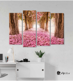 Πίνακας Καμβάς Τετράπτυχος Spring Pink Flowers - Ροζ λουλούδια άνοιξη