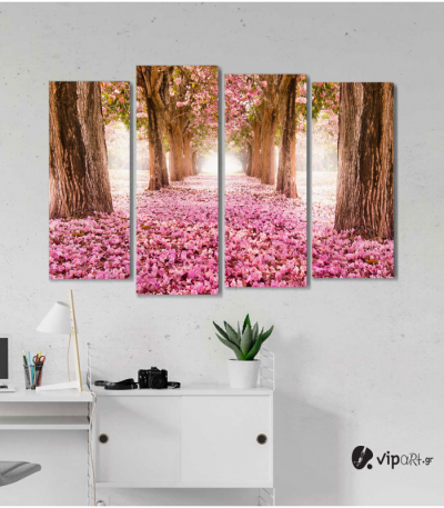 Πίνακας Καμβάς Τετράπτυχος Spring Pink Flowers - Ροζ λουλούδια άνοιξη
