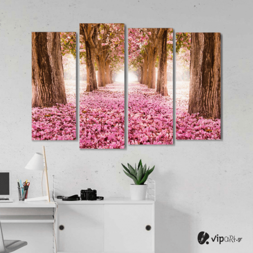 Πίνακας Καμβάς Τετράπτυχος Spring Pink Flowers - Ροζ λουλούδια άνοιξη