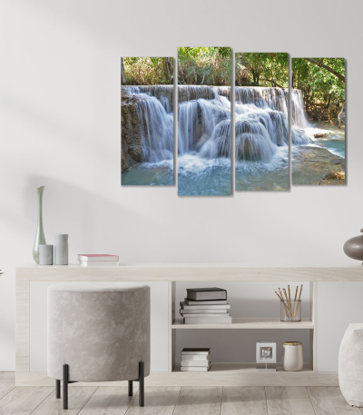 Πίνακας Καμβάς Τετράπτυχος Nature Waterfall - Καταρράκτης φύση