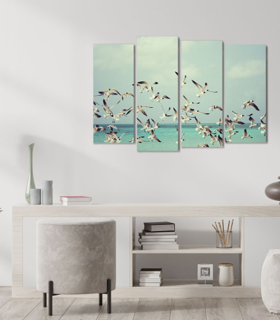 Πίνακας Καμβάς Τετράπτυχος Birds Flying - Πουλιά που πετούν