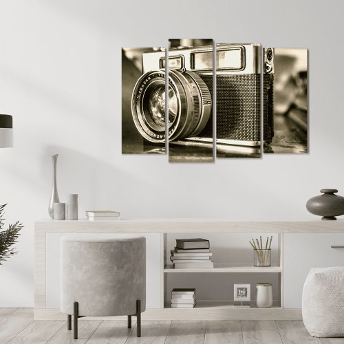 Πίνακας Καμβάς Τετράπτυχος vintage Retro Camera