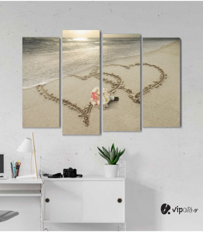 Πίνακας Καμβάς Τετράπτυχος Sea & Hearts