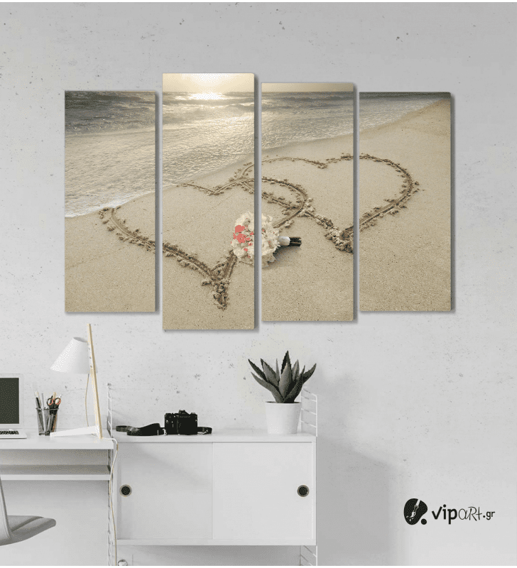 Πίνακας Καμβάς Τετράπτυχος Sea & Hearts