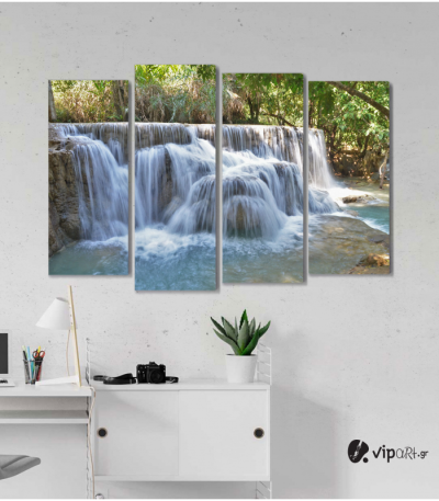 Πίνακας Καμβάς Τετράπτυχος Nature Waterfall - Καταρράκτης φύση