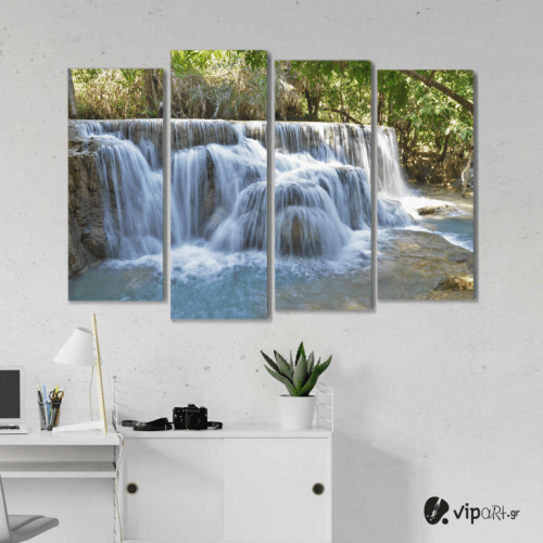 Πίνακας Καμβάς Τετράπτυχος Nature Waterfall - Καταρράκτης φύση