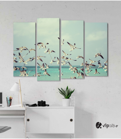 Πίνακας Καμβάς Τετράπτυχος Birds Flying - Πουλιά που πετούν