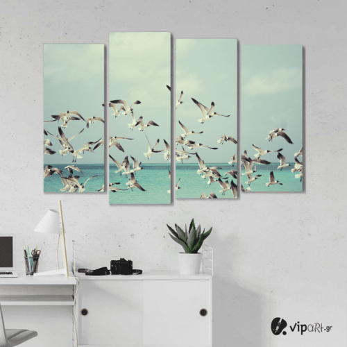 Πίνακας Καμβάς Τετράπτυχος Birds Flying - Πουλιά που πετούν