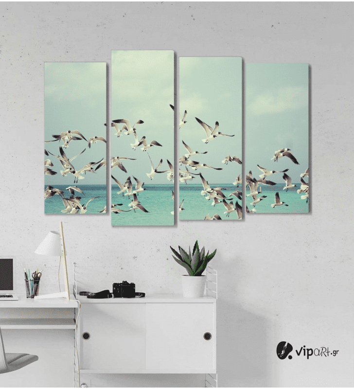 Πίνακας Καμβάς Τετράπτυχος Birds Flying - Πουλιά που πετούν