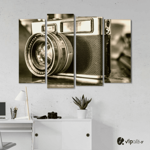 Πίνακας Καμβάς Τετράπτυχος vintage Retro Camera